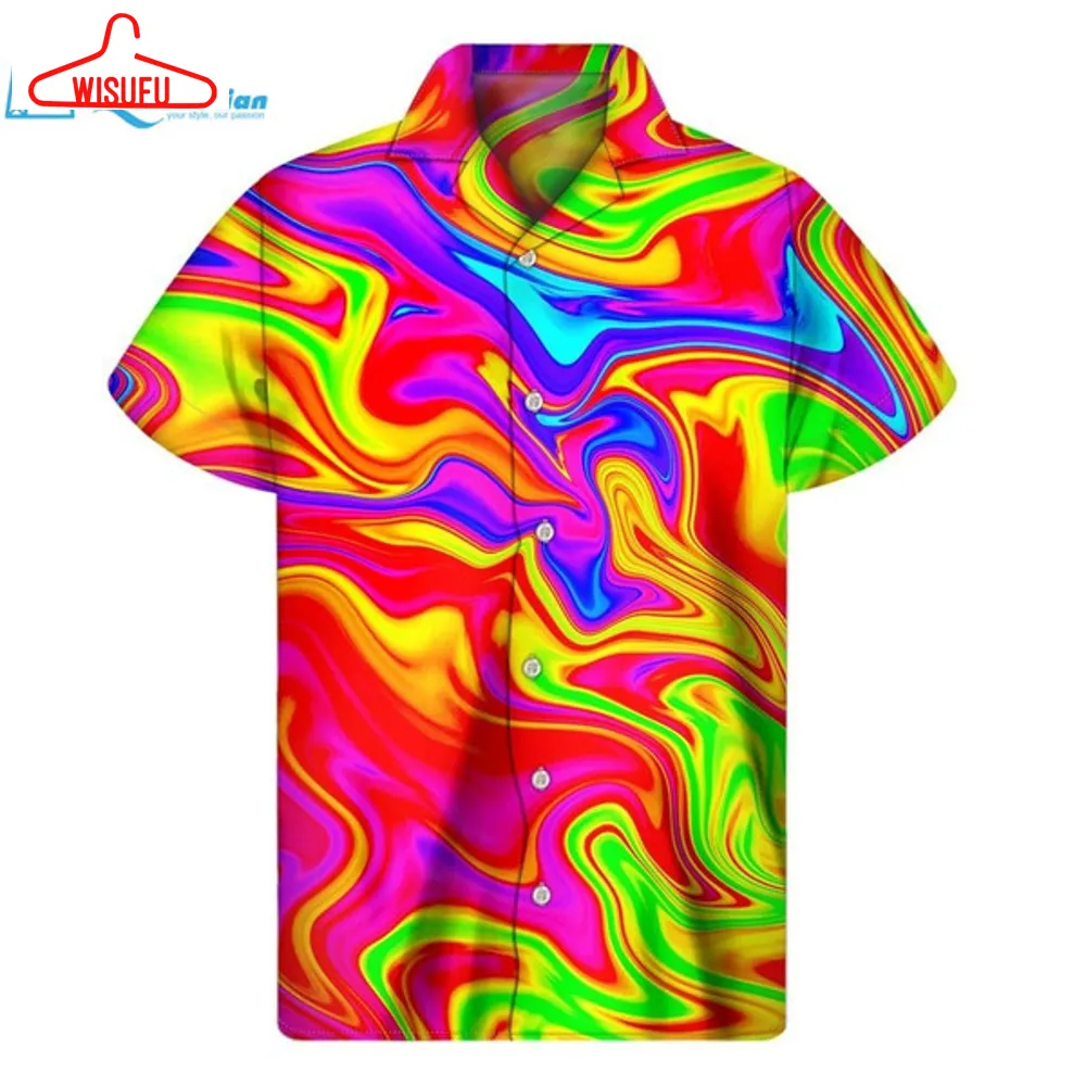 Abstract Colorful Liquid Trippy Print Men's Short Sleeve Shirt Hawaiian Shirt, Best Gift Ideas, New Fashion Gifts