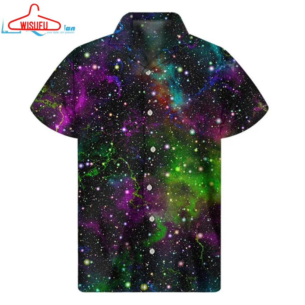 Abstract Dark Galaxy Space Print Men's Short Sleeve Shirt Hawaiian Shirt, Best Gift Ideas, New Fashion Gifts