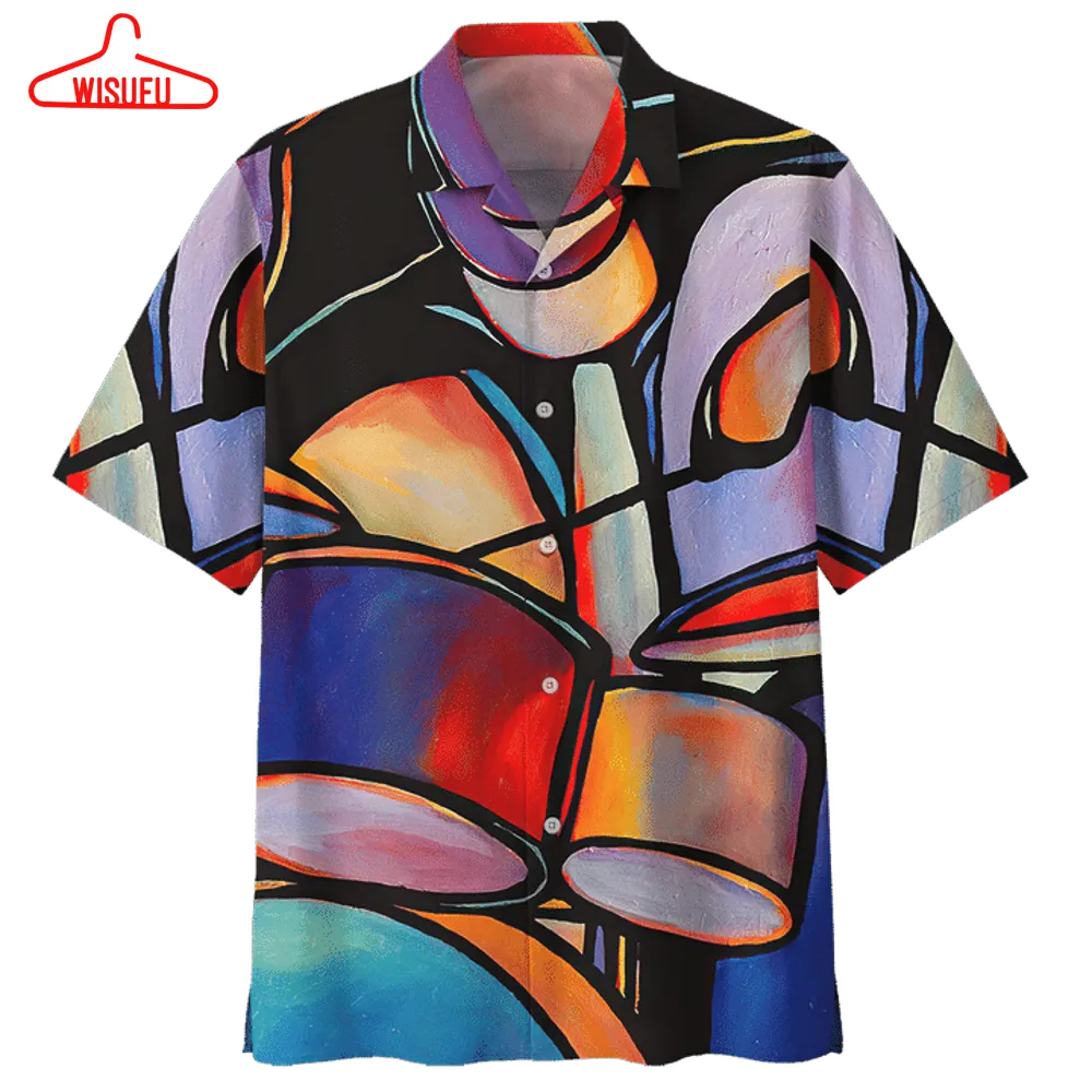 Abstract Drum Colorful Hawaiian Shirt, New Hawaiian Holiday Outfits, New Fashion Gifts