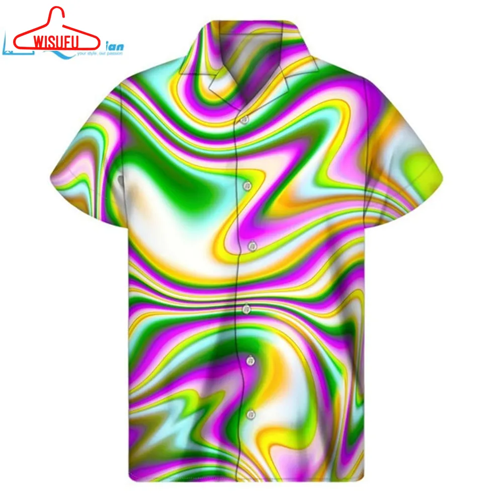 Abstract Holographic Liquid Trippy Print Men's Short Sleeve Shirt Hawaiian Shirt, Best Gift Ideas, New Fashion Gifts