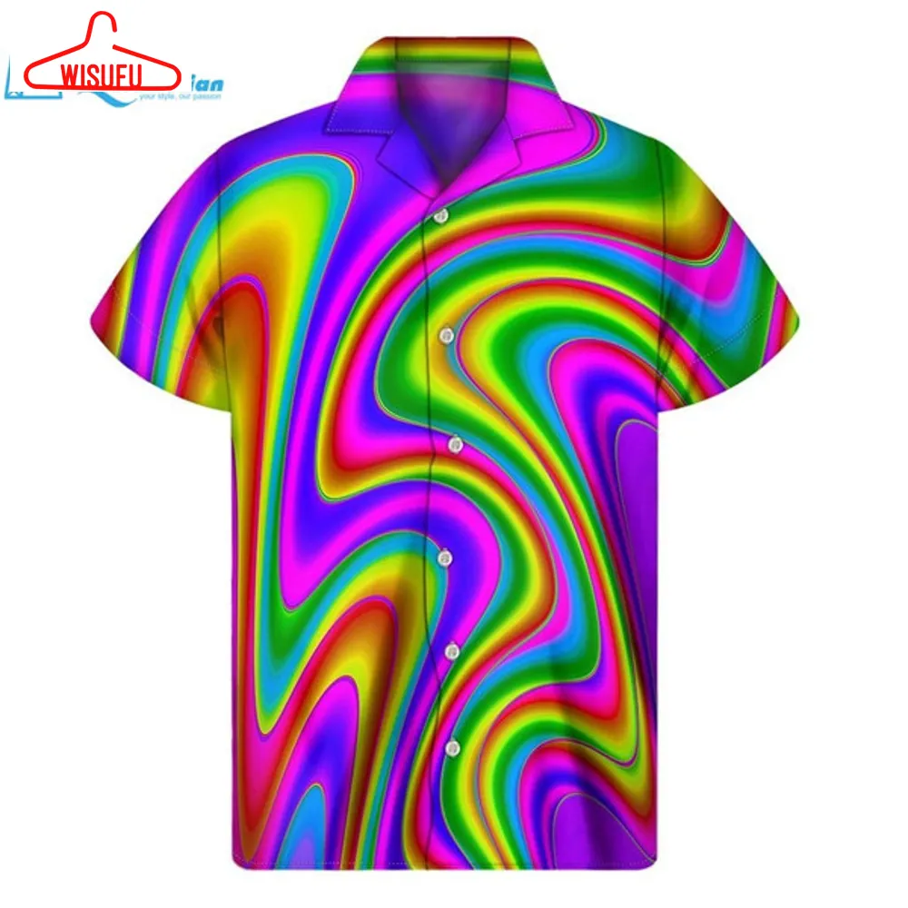 Abstract Neon Trippy Print Men's Short Sleeve Shirt Hawaiian Shirt, Best Gift Ideas, New Fashion Gifts