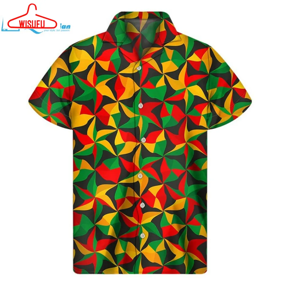 Abstract Reggae Pattern Print Men's Short Sleeve Shirt Hawaiian Shirt, Best Gift Ideas, New Fashion Gifts