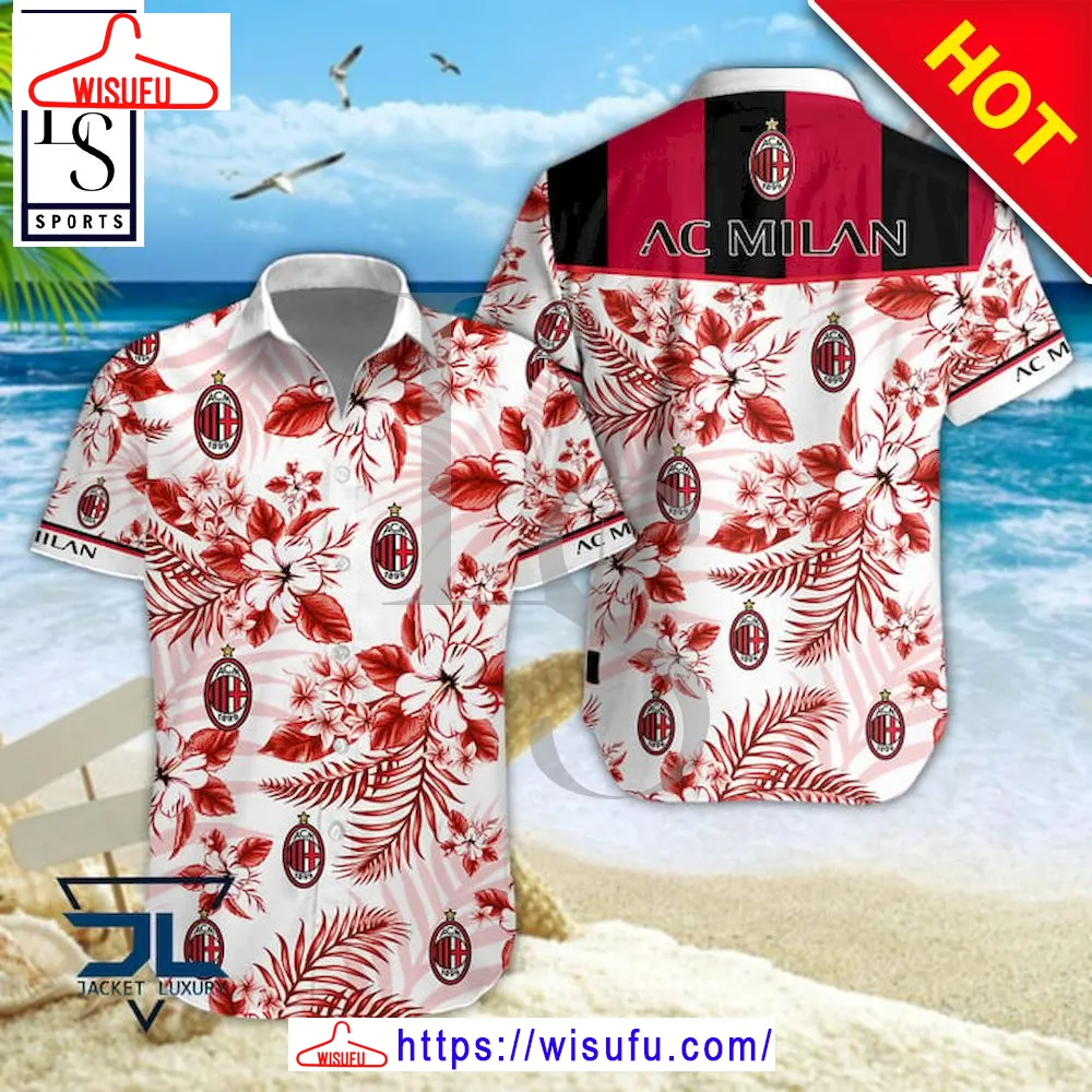 Ac Milan Floral Hawaiian Shirt, New Fashion Gifts