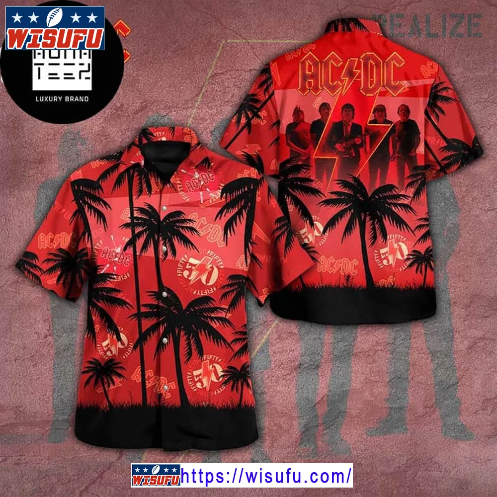 Acdc Fifty Logo And Palm Tree 2024 Trending Hawaiian Shirt