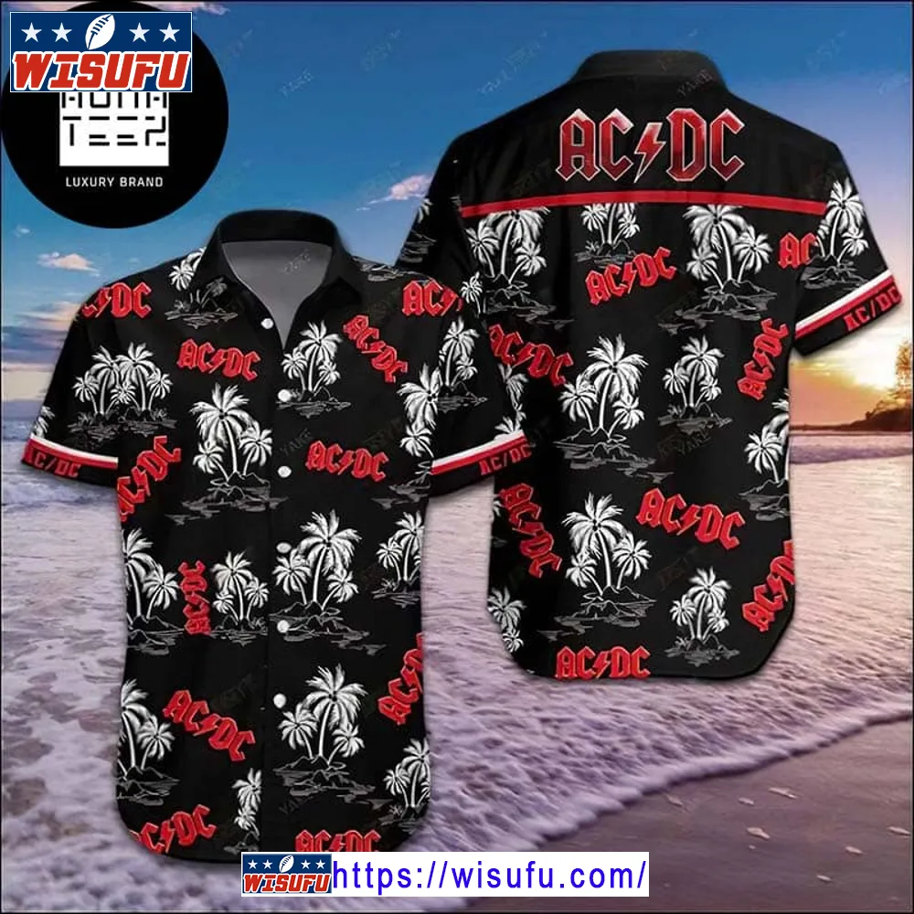 Acdc Logo And White Palm Pattern 2024 Trending Hawaiian Shirt