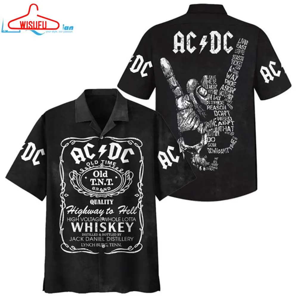 Acdc Rock Band X Whiskey Hawaiian Graphic Print Short Sleeve, Best Gift Ideas, New Fashion Gifts