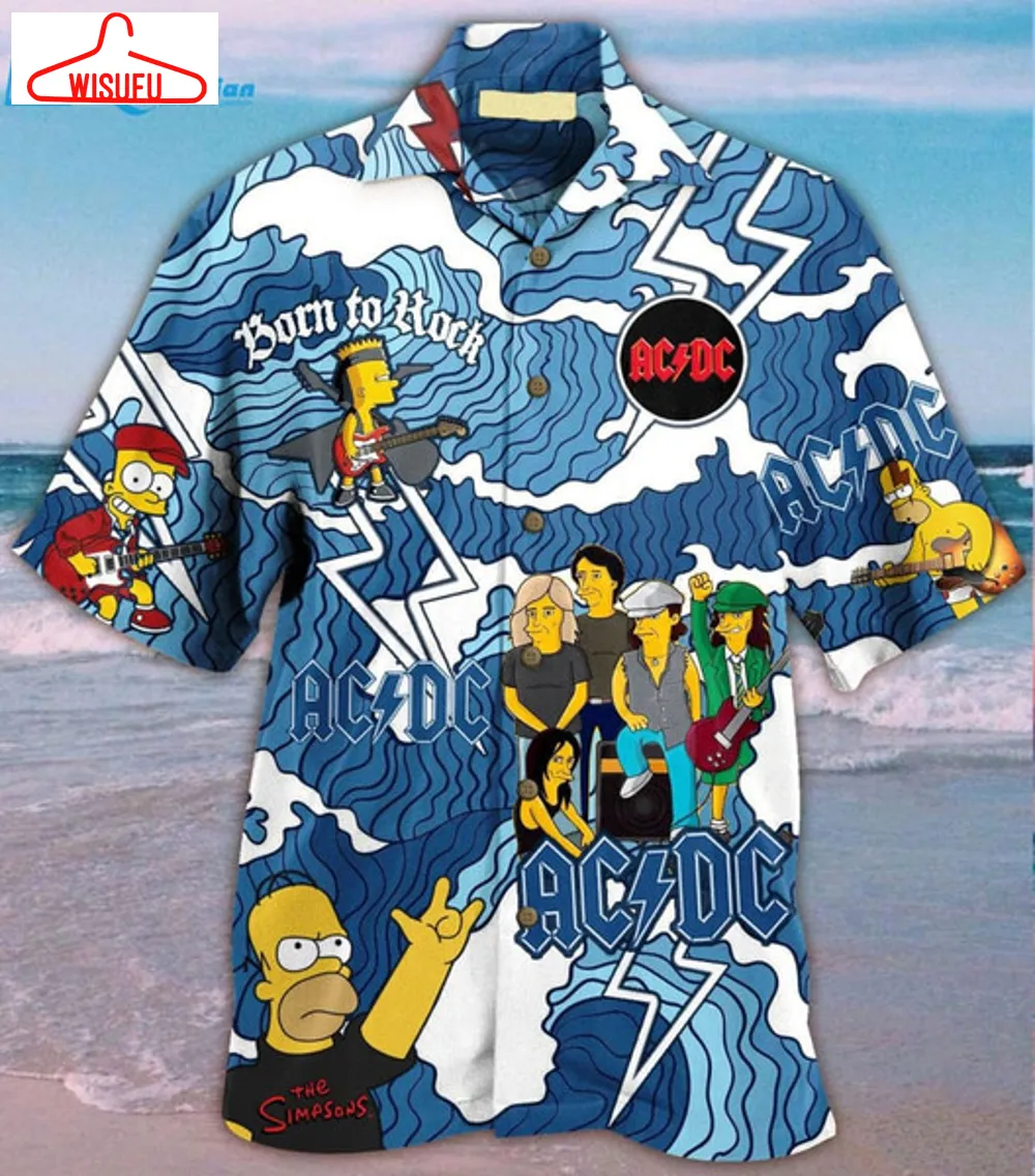 Acdc X The Simpsons Hawaiian Graphic Print Short Sleeve, Best Gift Ideas, New Fashion Gifts