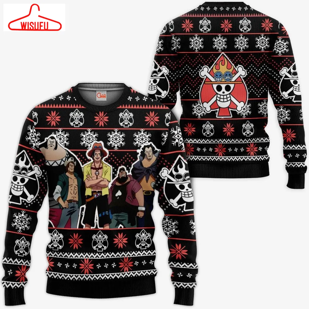 Ace Spade Pirates Ugly Christmas Sweater Anime Gifts, Anime Ugly Christmas Sweater Gift For Family