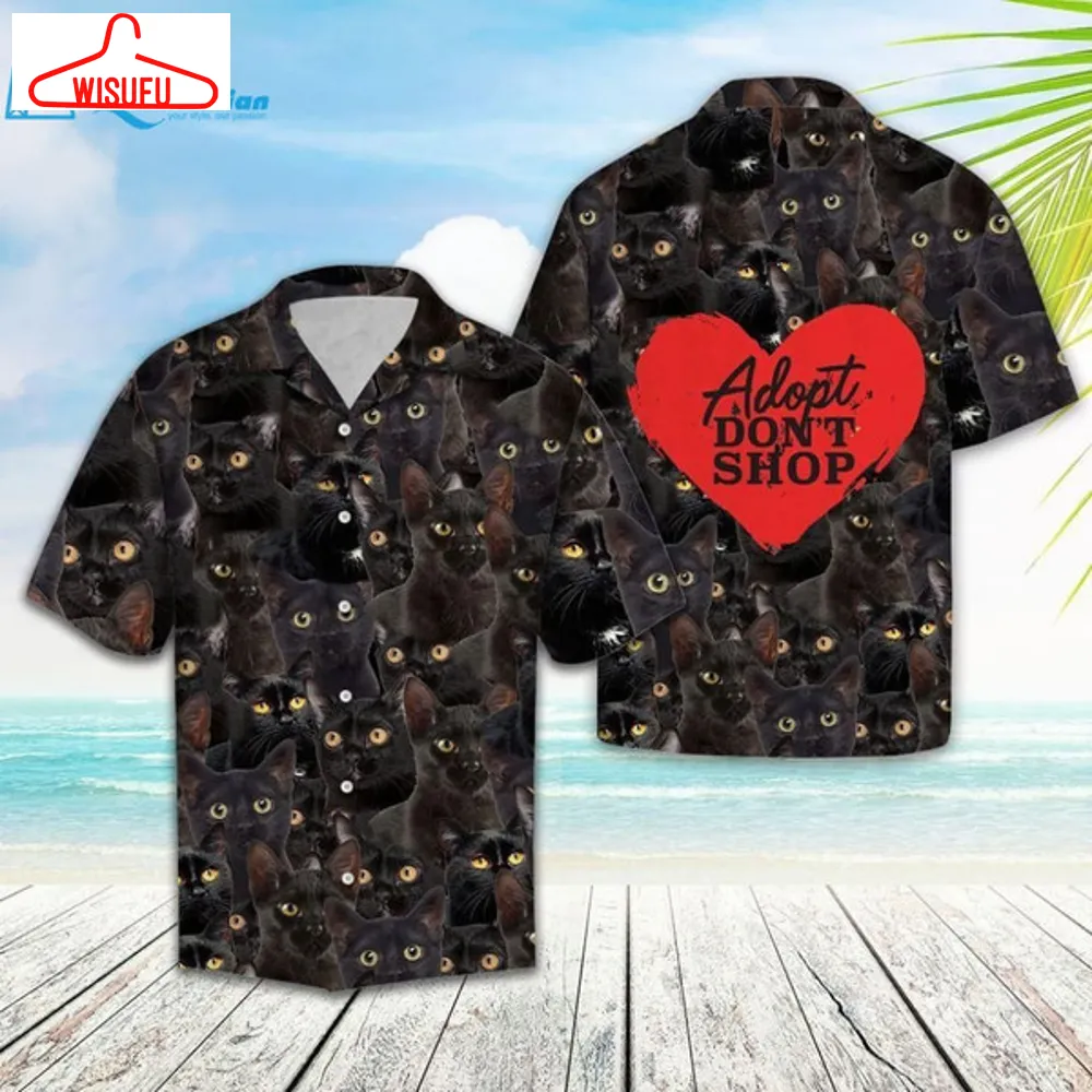 Adopt Dont Shop Cute Cat Black Nice Design Hawaiian Shirt, Best Gift Ideas, New Fashion Gifts