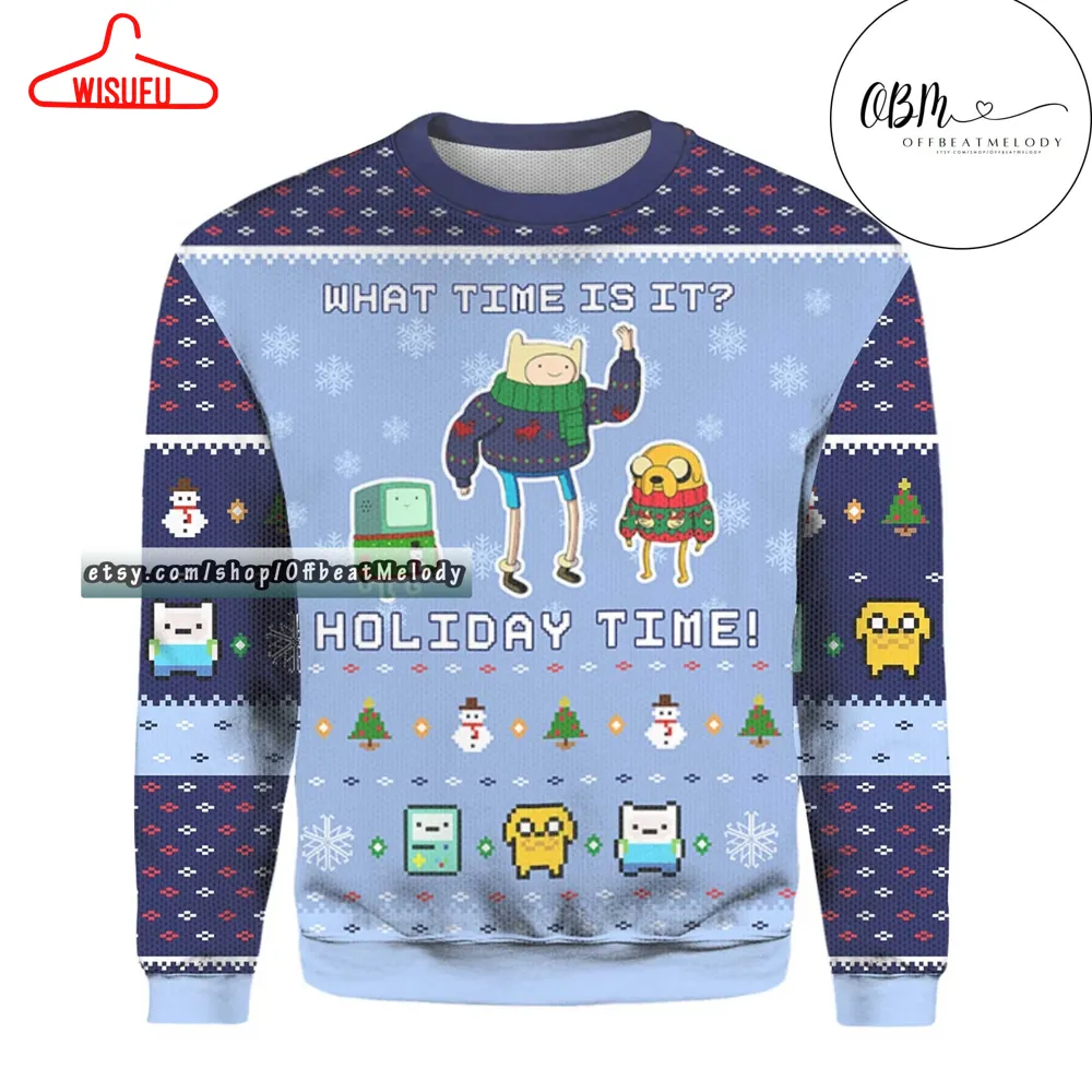 Adventure Time Christmas Time What Time Is It Holiday Time Ugly Christmas Sweater, Holiday Time Ugly Sweater 3d Hoodie Sweatshirt