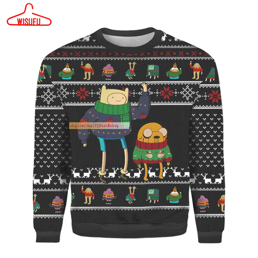 Adventure Time Ugly Christmas Sweater, Finn And Jake Ugly Sweater Over Print, Adventure Time Ugly Sweater, 2024 Christmas Sweater 3d