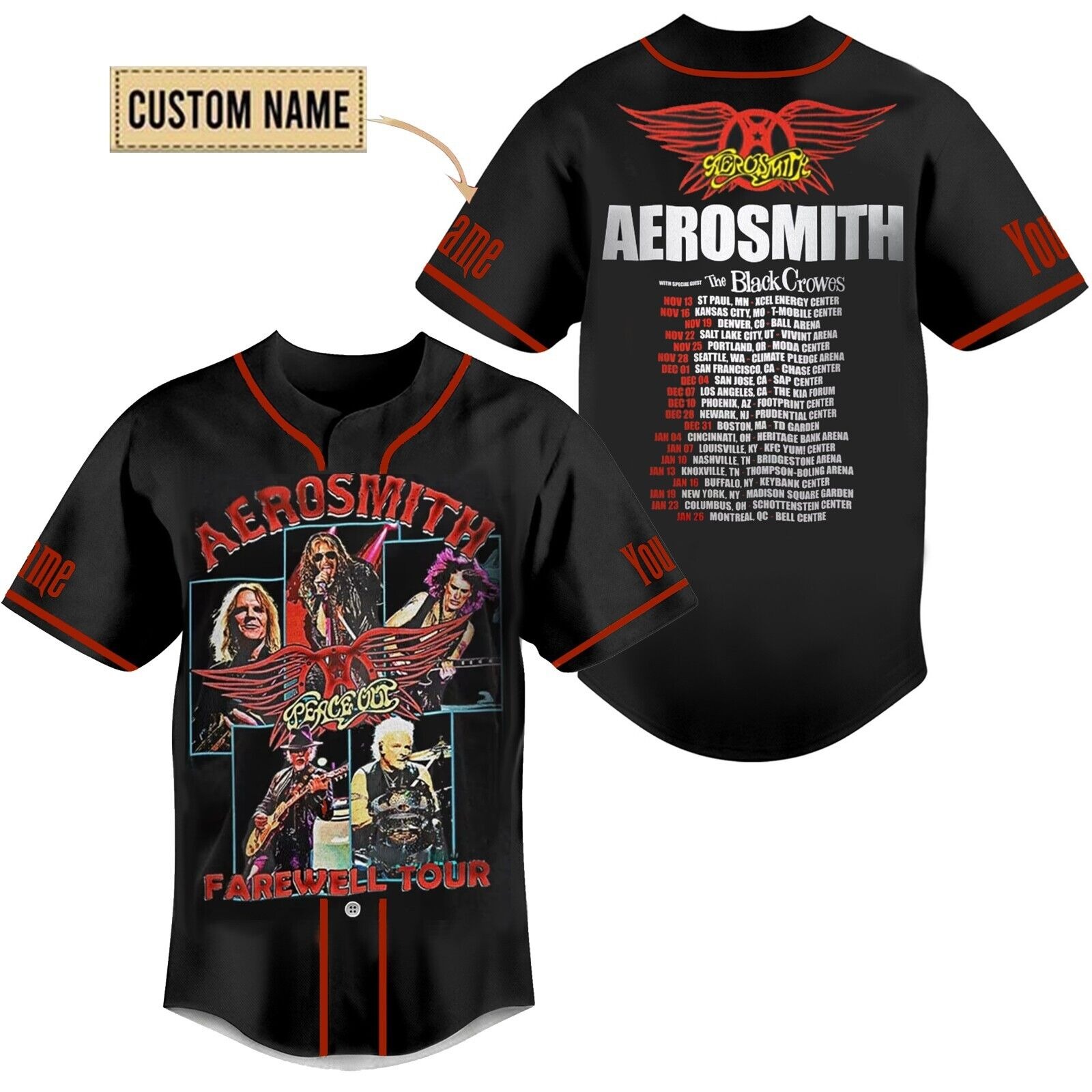 Aerosmith Peace Out Farewell Tour 2023 3D Printed Baseball Jersey Shirt S-5XL