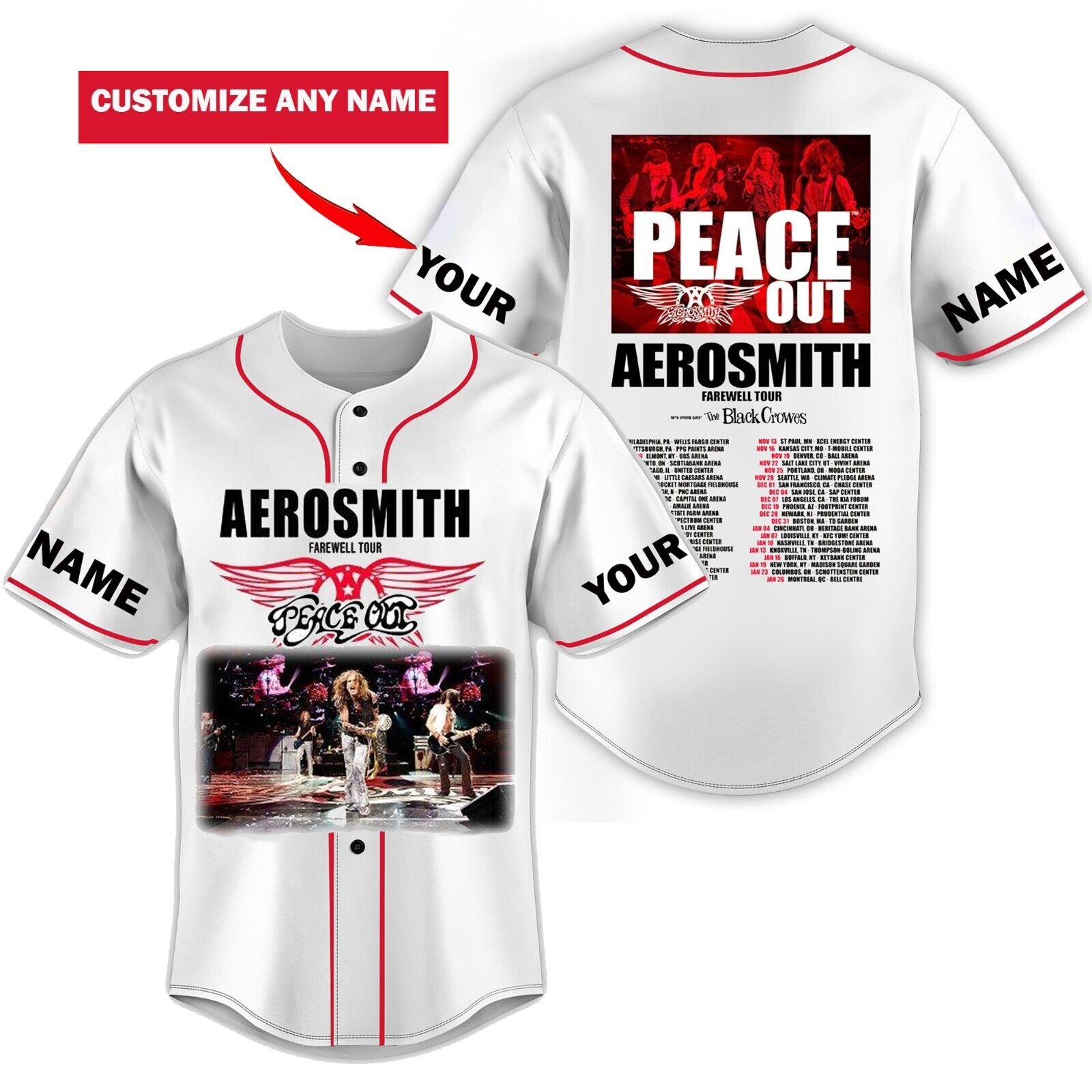 Aerosmith Peace Out Farewell Tour with The Black Crowes Baseball Jersey Shirt