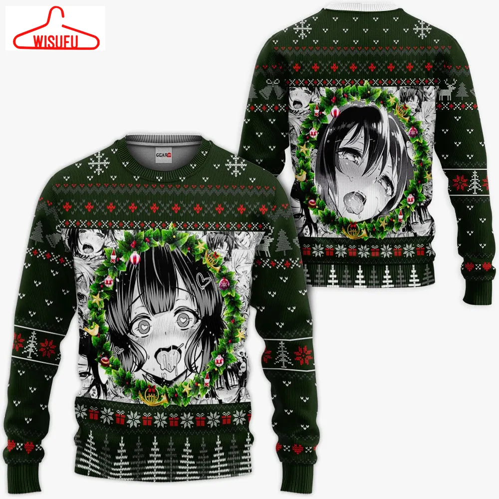 Ahegao Custom Ugly Christmas Sweater Ha2508, Anime Ugly Christmas Sweater Gift For Family