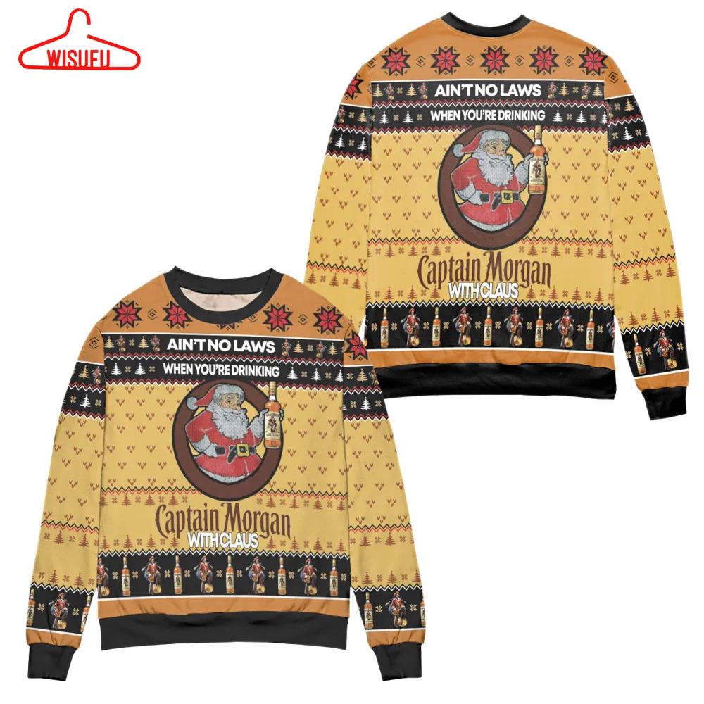 Ain't No Laws When You're Drinking Captain Morgan With Claus Yellow Ugly Christmas Sweater