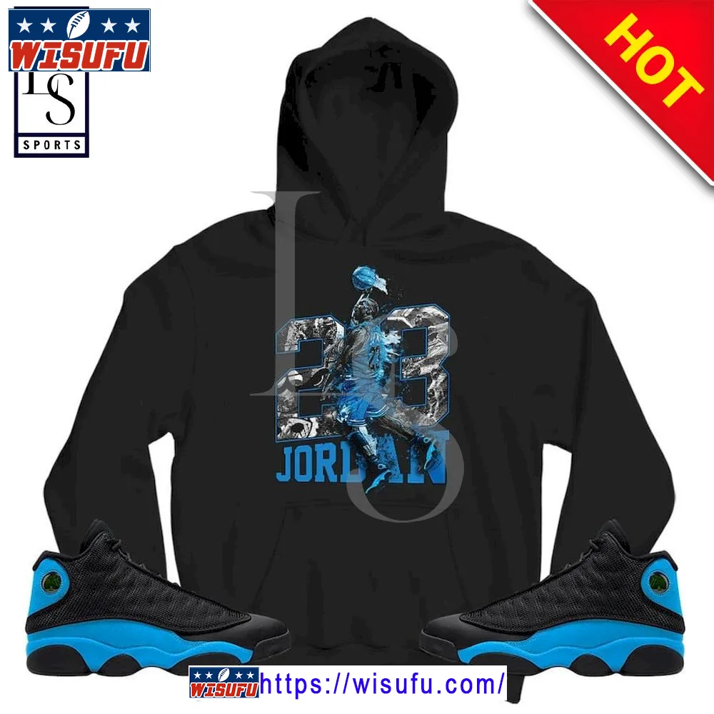 Air 23 Jordan Sneaker Match Black University Blue Hoodie