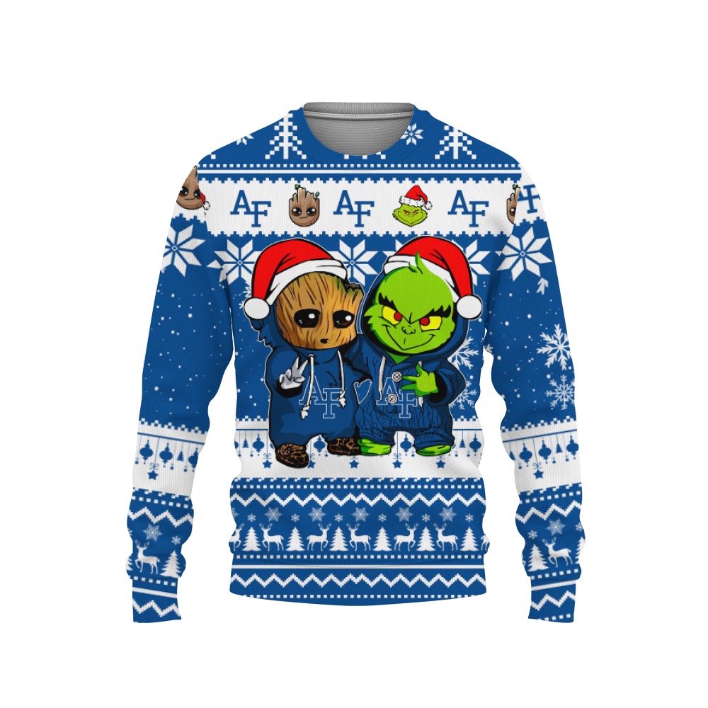 Air Force Falcons Baby Groot And Grinch Best Friends Football American Ugly Christmas Sweater New Trends For Fans Club Gifts Unisex, Hoodie, Sweatshirt-3D Sweatshirt