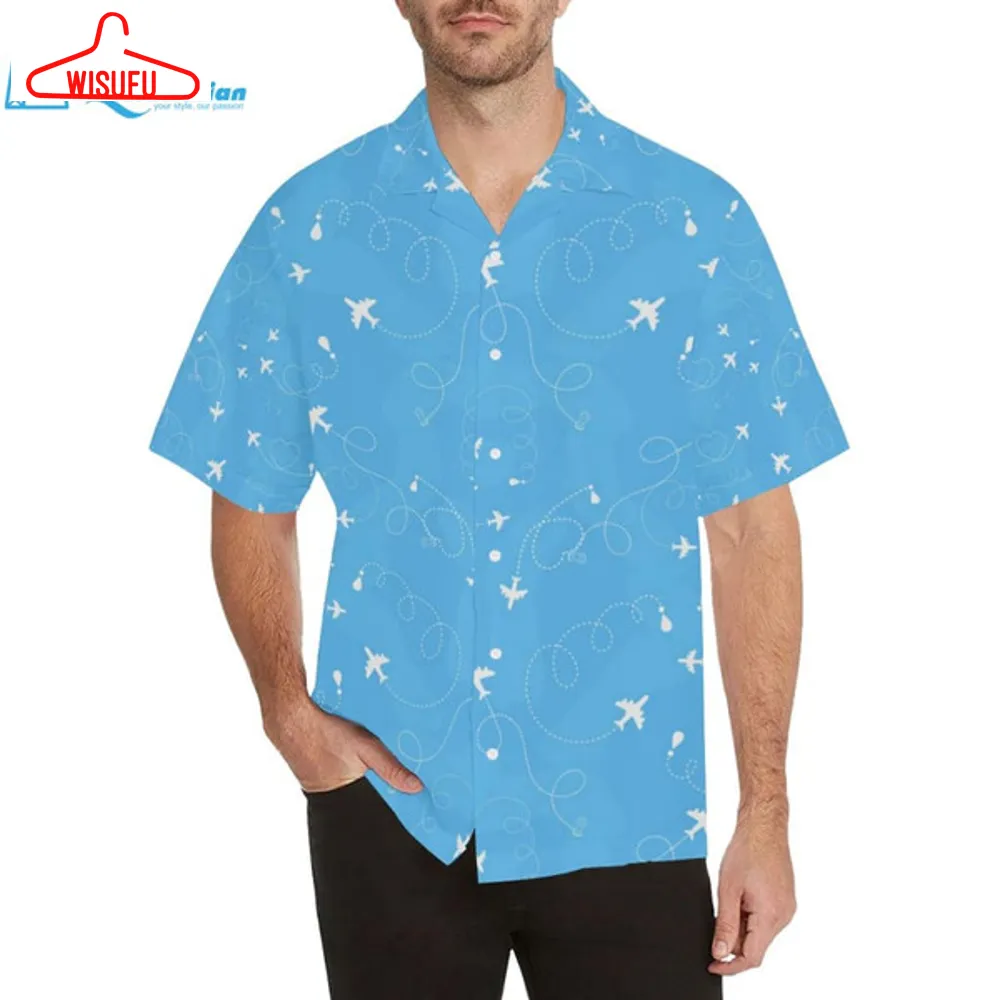 Airplane Pattern Blue Backgroung Men's All Over Print Hawaiian Shirt, Best Gift Ideas, New Fashion Gifts