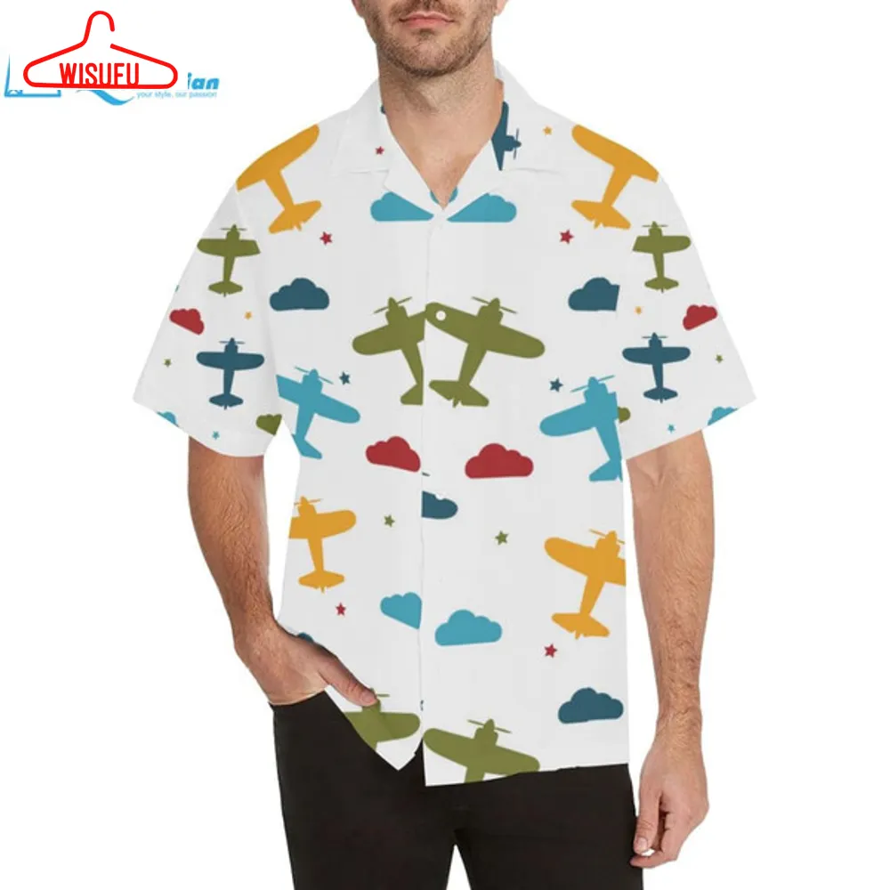 Airplane Star Cloud Colorful Men's All Over Print Hawaiian Shirt, Best Gift Ideas, New Fashion Gifts