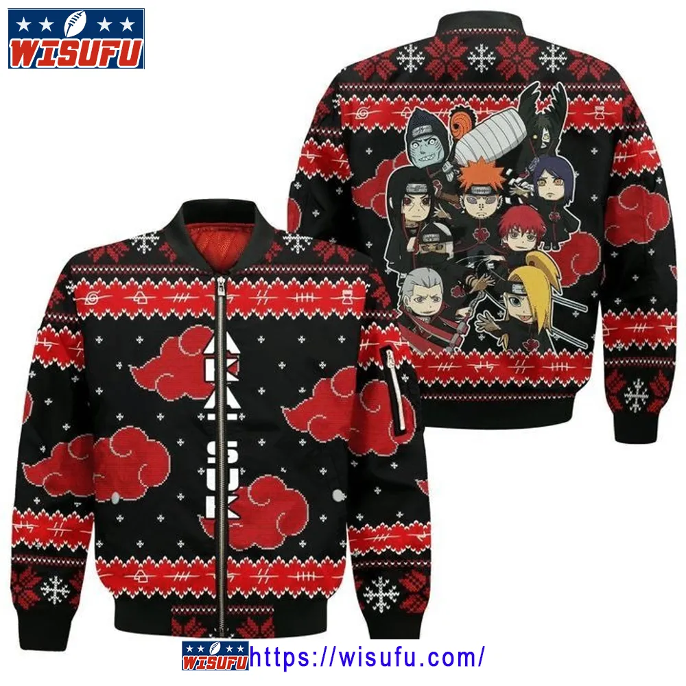 Akatsuki Ugly Christmas Naruto Anime Manga 3d Bomber Jacket