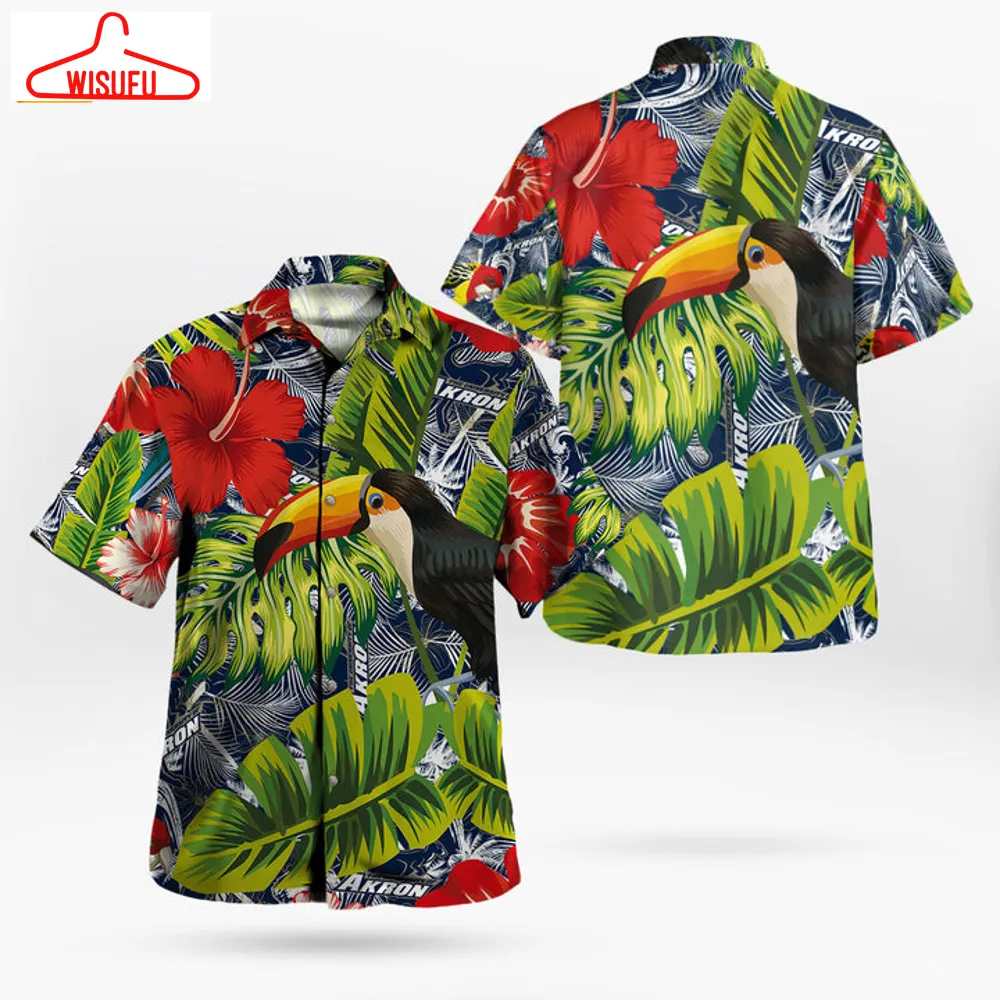 Akron Zips Parrot Pattern Tropical Garden Hawaii Shirt, New Fashion Gifts