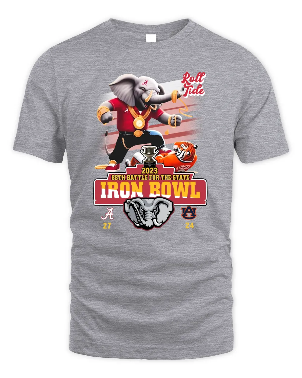 Alabama Crimson Tide 2023 88th Battle For The State Iron Bowl 27-24 Auburn Shirt -Sport Grey