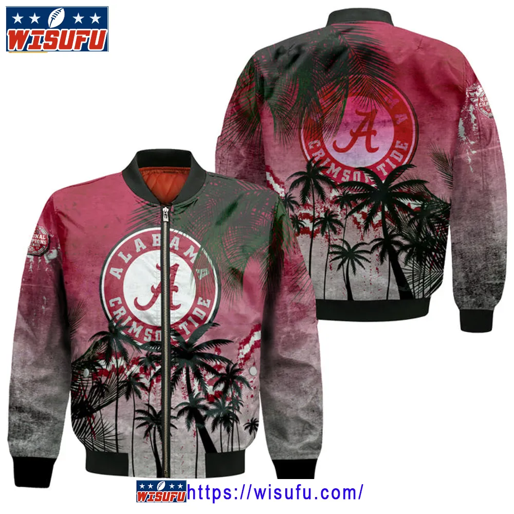 Alabama Crimson Tide Coconut Tree Tropical Grunge Bomber Jacket