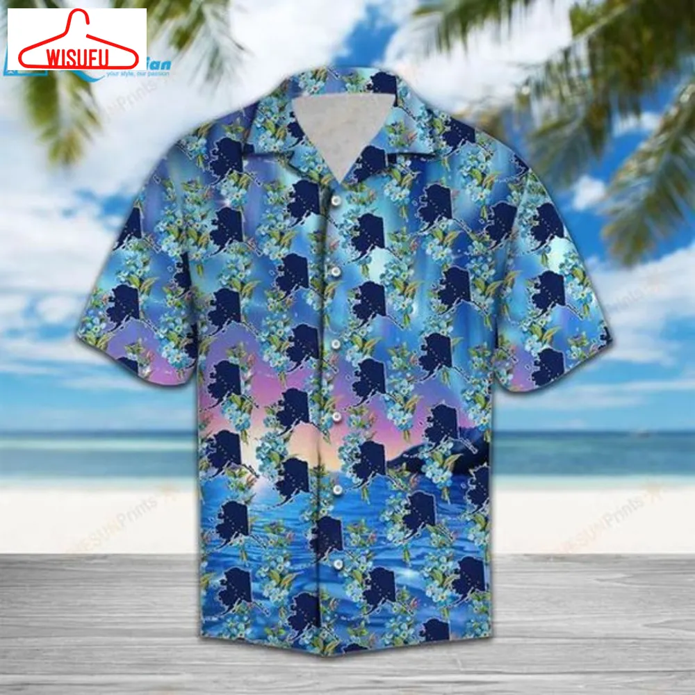 Alaska Aurora Alpine Forget Me Not Flower Hawaiian Shirt, Best Gift Ideas, New Fashion Gifts