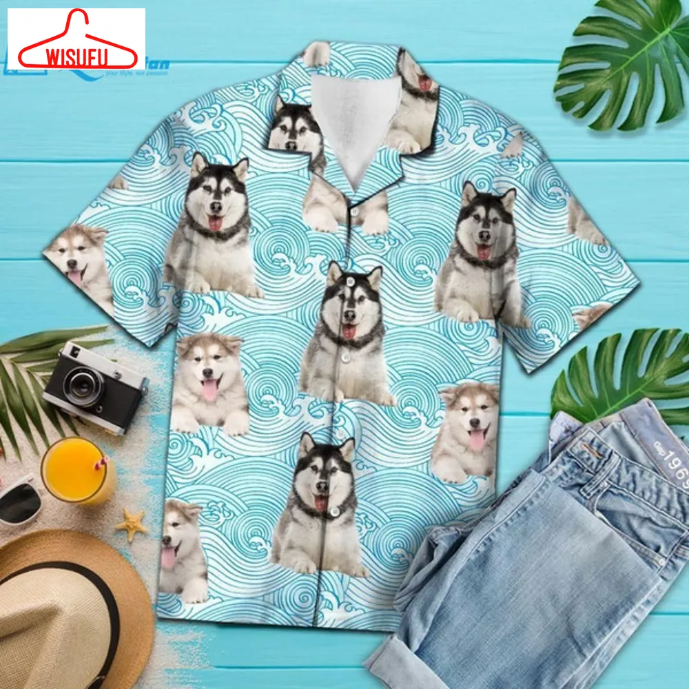 Alaskan Malamute Waves Blue Nice Design Hawaiian Shirt, Best Gift Ideas, New Fashion Gifts