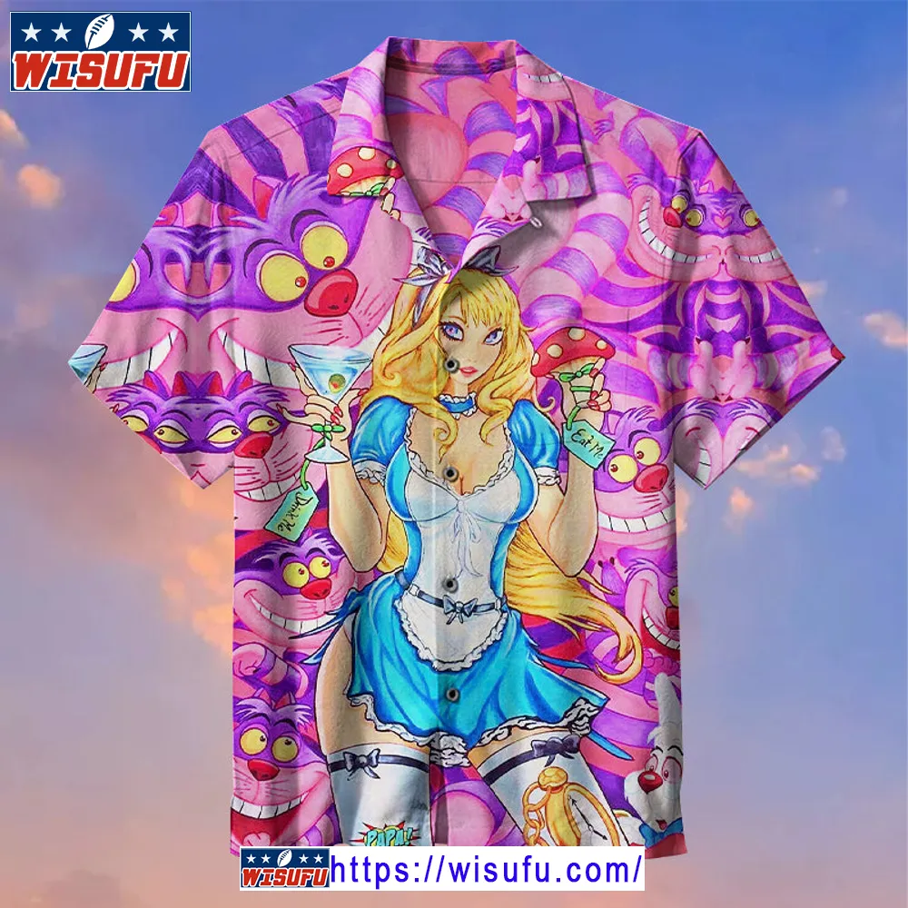 Alice In Wonderland With Cheshire Cat -universal Hawaiian Shirt