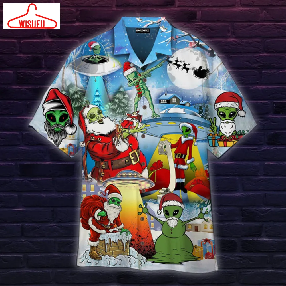 Alien And Santa Claus At Christmas Hawaiian Shirt - For Men & Women - Adult Best Gift Ideas, New Fashion Gifts