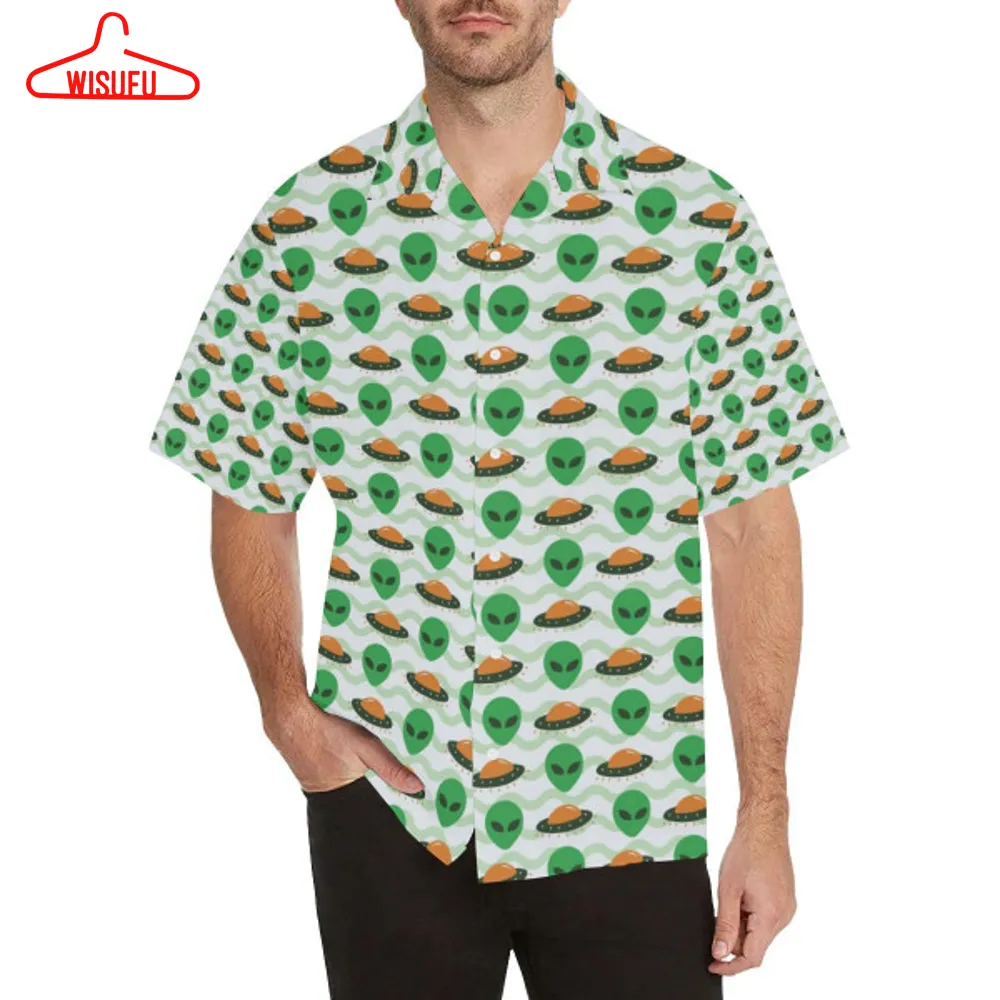 Alien Pattern Print Design 02 Men's All Over Print Hawaiian Aloha Shirt Hawaiian Shorts Beach Best Gift Ideas, New Fashion Gifts