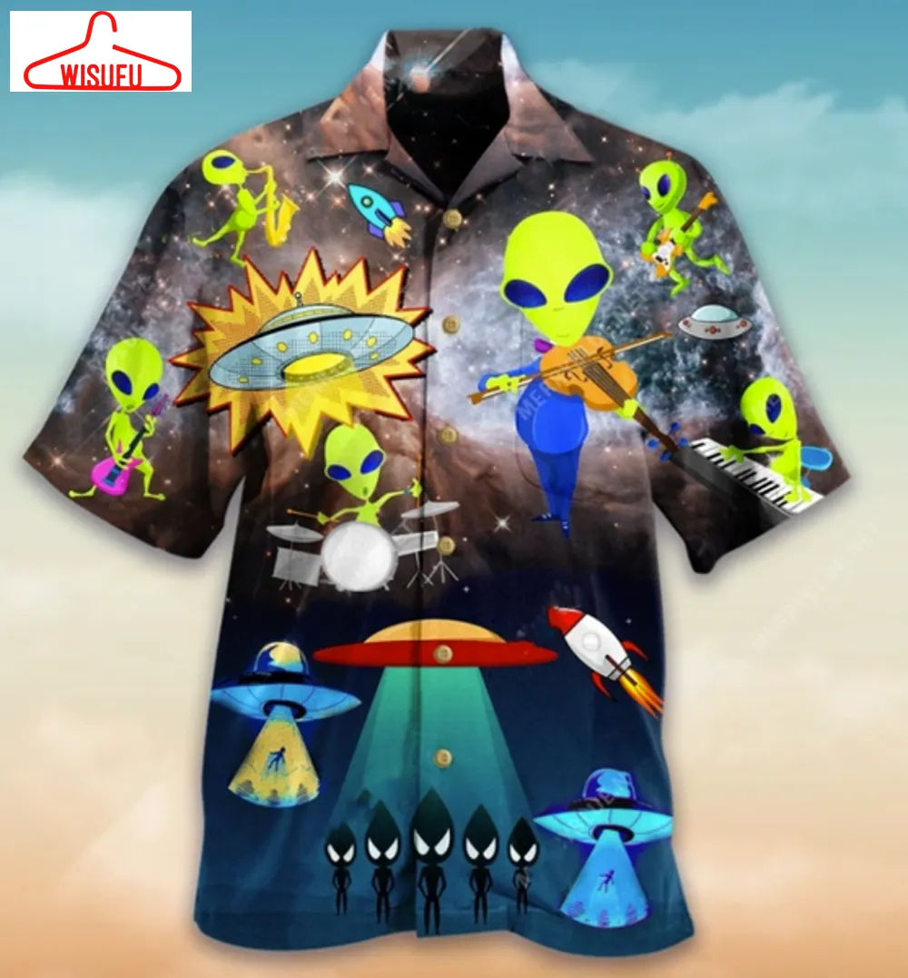 Alien Playing Music Hawaiian Shirt - For Men & Women - Adult Best Gift Ideas, New Fashion Gifts