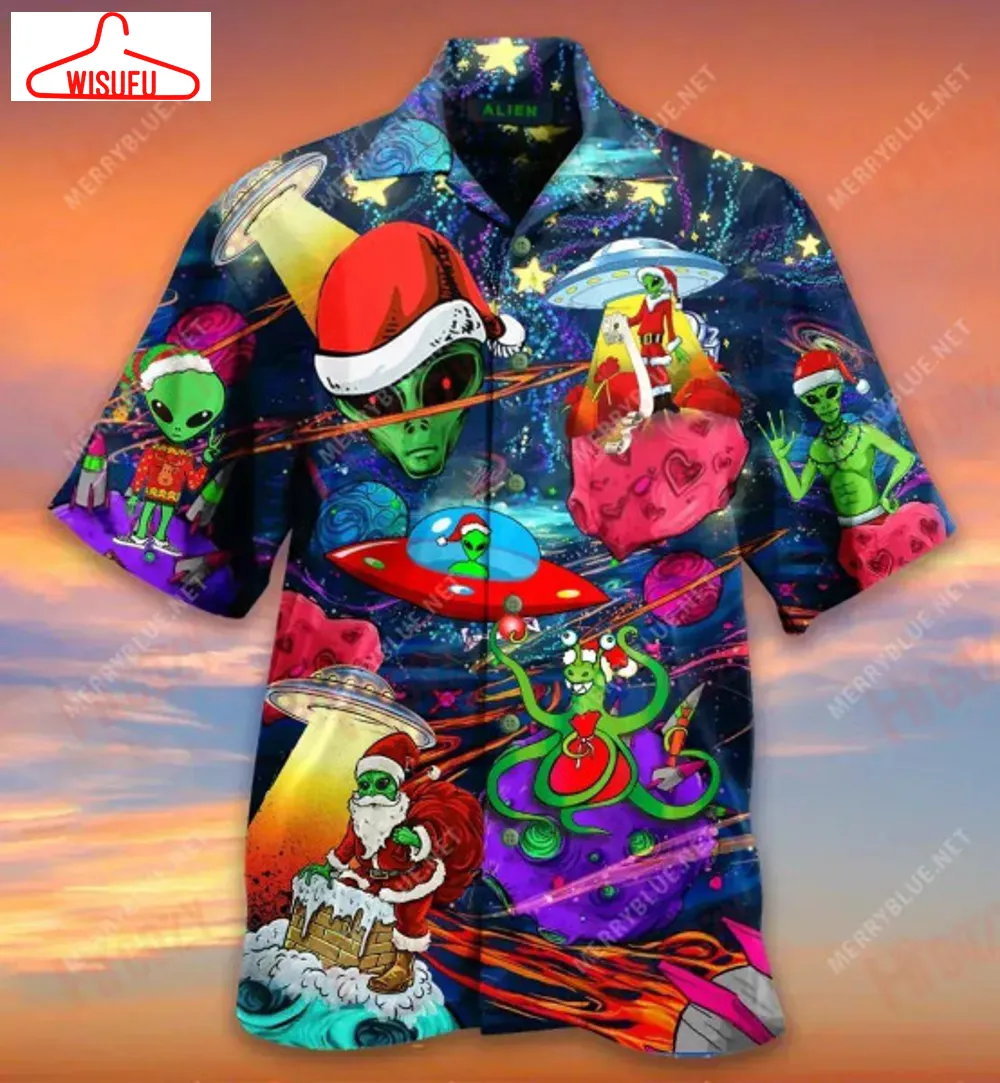 Alien Santas Short Short Sleeve Shirt Vacation Hawaiian T Shirts Best Hawaiian Shirts Funny Best Gift Ideas, New Fashion Gifts