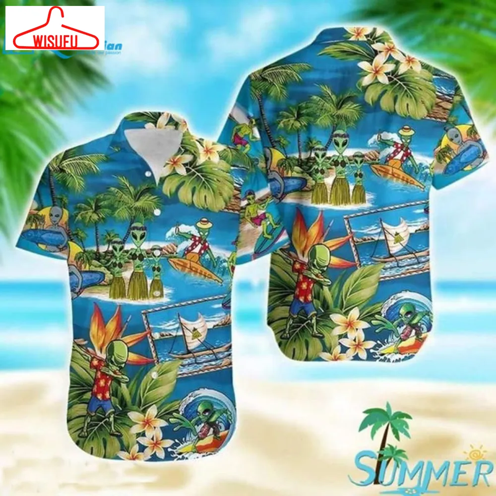 Alien Summer Tropical Hawaiian Graphic Print Hawaiian Shirt, Best Gift Ideas, New Fashion Gifts