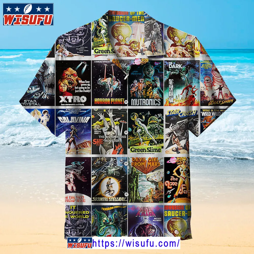 Aliens And Sexy Girls Sci Fi Vint-age Trash Horror Movie -unisex Hawaiian Shirt