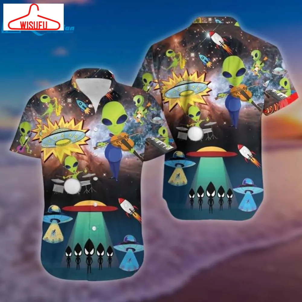 Aliens With Music Hawaiian Shirt For Men & Women Adult -, Best Gift Ideas, New Fashion Gifts