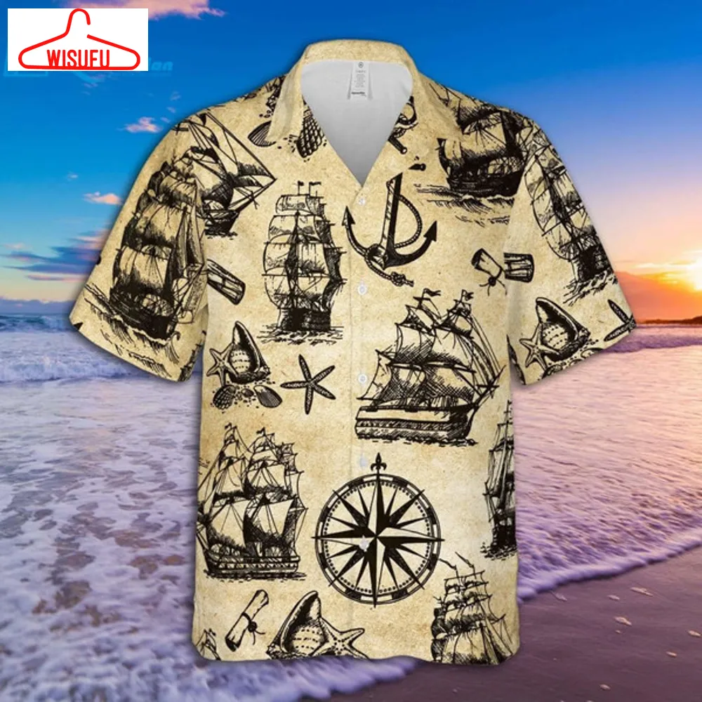 All About Pirate Ships Pattern Aloha Hawaiian Shirts, Best Gift Ideas, New Fashion Gifts