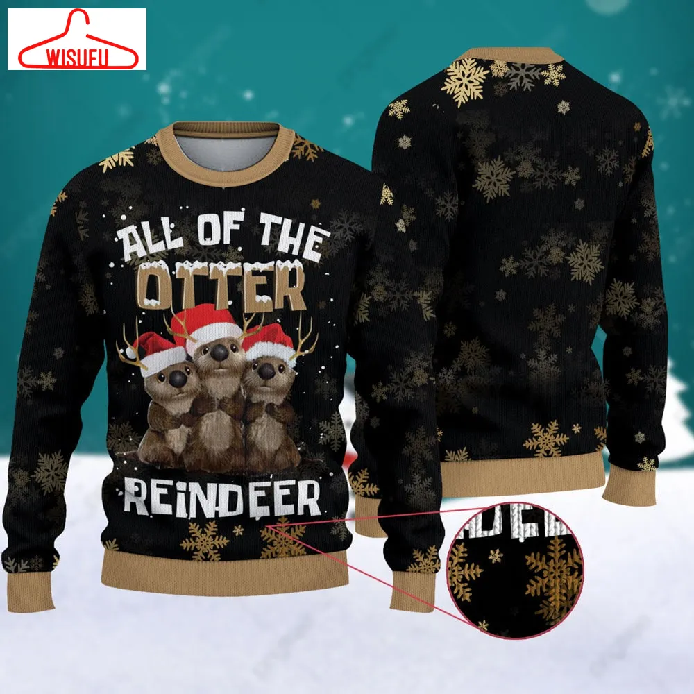 All Of The Otter Reindeer Ugly Knitted Christmas Sweatshirt, Otter Christmas Sweater, Ugly Christmas Sweater