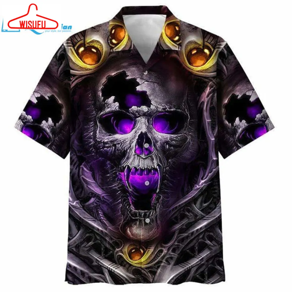 All Over Print Skull Purple Hawaii Shirt Hawaiian Print 3d, Best Gift Ideas, New Fashion Gifts