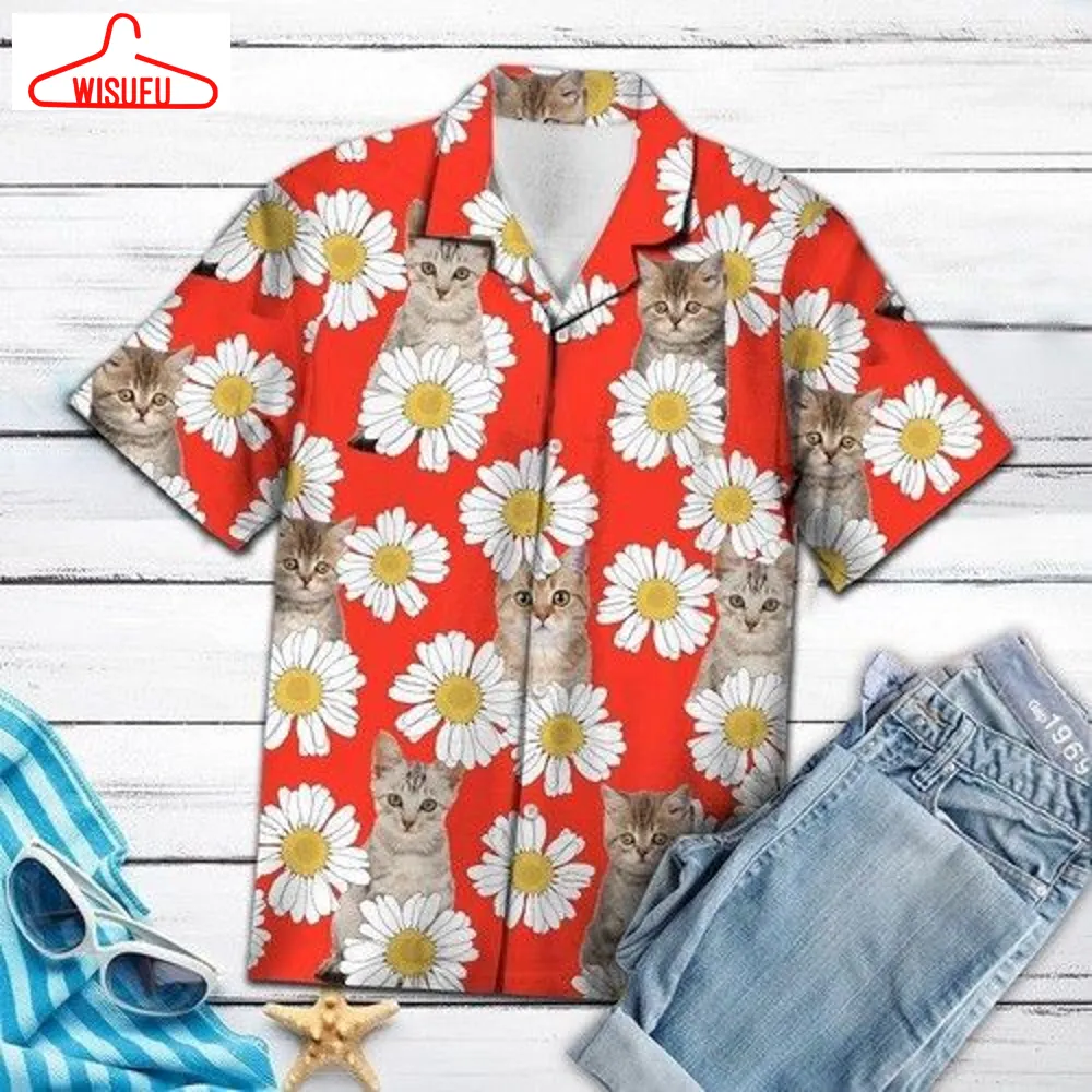 Aloha Shirt Cat Daisy Summer T2007 Hawaiian Shirt, New Hawaiian Holiday Outfits, New Fashion Gifts