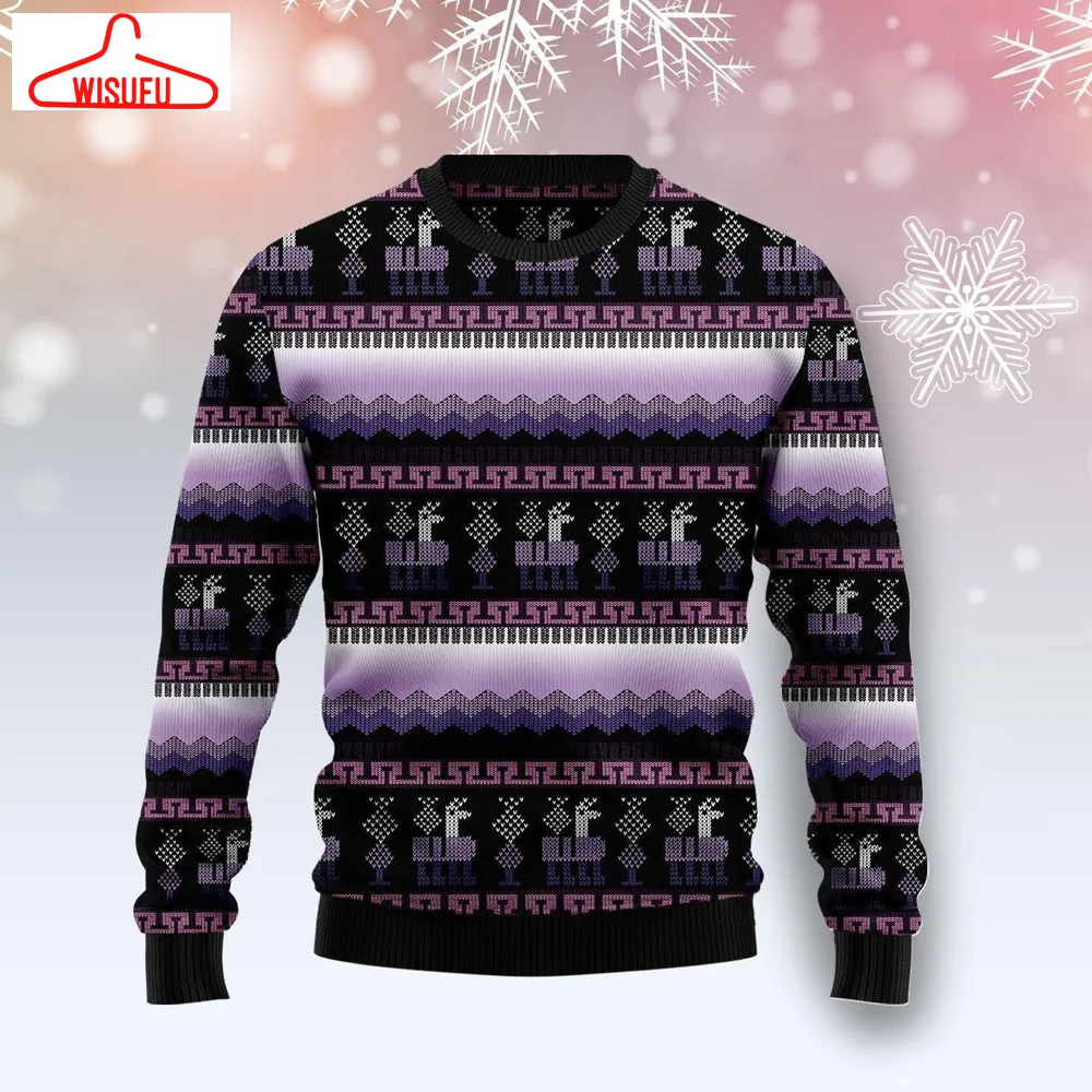 Alpaca Purple Pattern Ugly Christmas Sweater - For Men & Women - Adult - New Winter Fashion Shirt Gift For Family