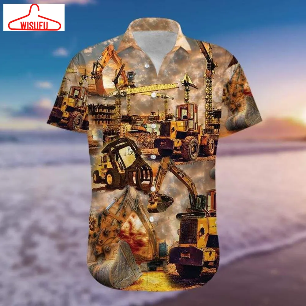 Amazing Beautiful Construction In The Sunset Hawaiian Shirts #31220h, New Hawaiian Holiday Outfits, New Fashion Gifts