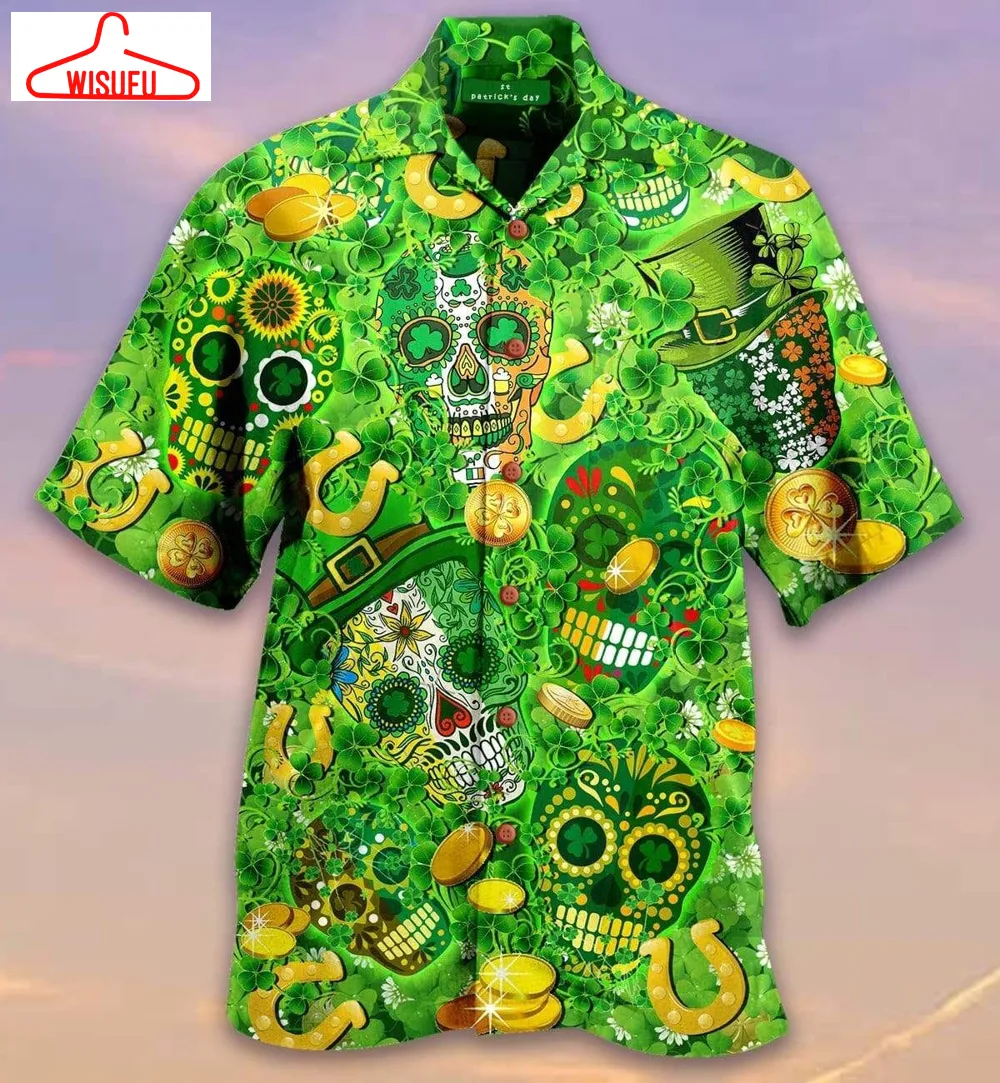 Amazing Green Sugar Skull St Patrick's Day Hawaiian Shirt, Saint Patrick's Day Gift Ideas, New Fashion Gifts