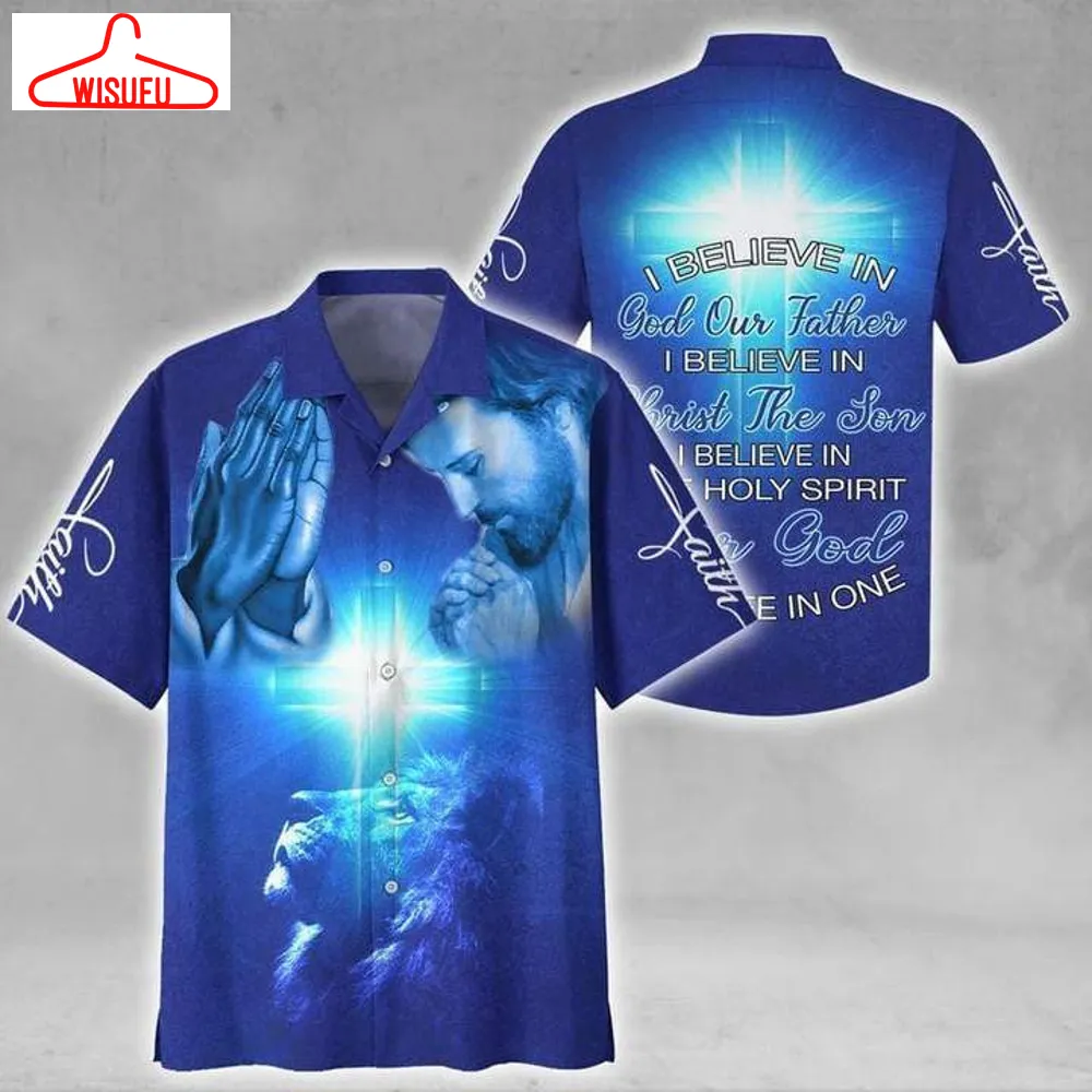 Amazing Jesus I Believe In God Blue Cross Lion Hawaiian Shirt