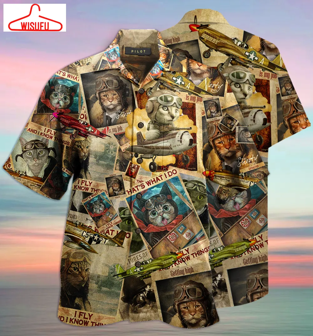 Amazing Pilot Cat Hawaiian Shirt - Unisex - Full Size - Adult - Colorful - Hw1706, New Hawaiian Holiday Outfits, New Fashion Gifts