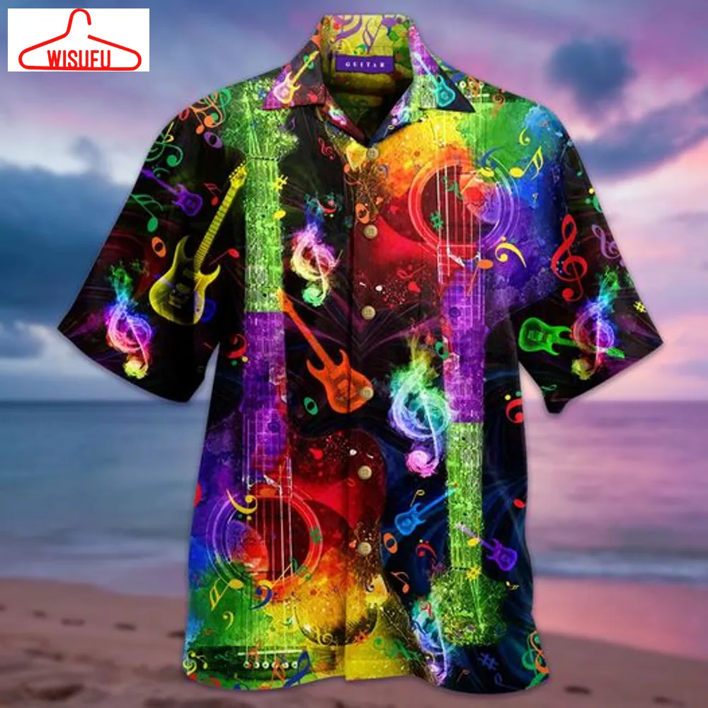 Amazing Rainbow Guitar Hawaiian Shirt Pre11636, New Hawaiian Holiday Outfits, New Fashion Gifts