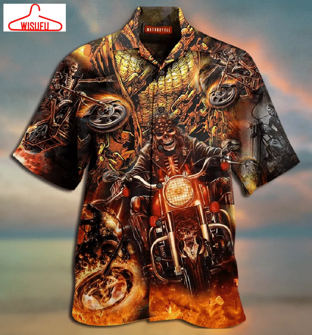 Amazing Skull Motorcycle Racing Hawaiian Shirt - Unisex - Adult - Hw2259, New Hawaiian Holiday Outfits, New Fashion Gifts