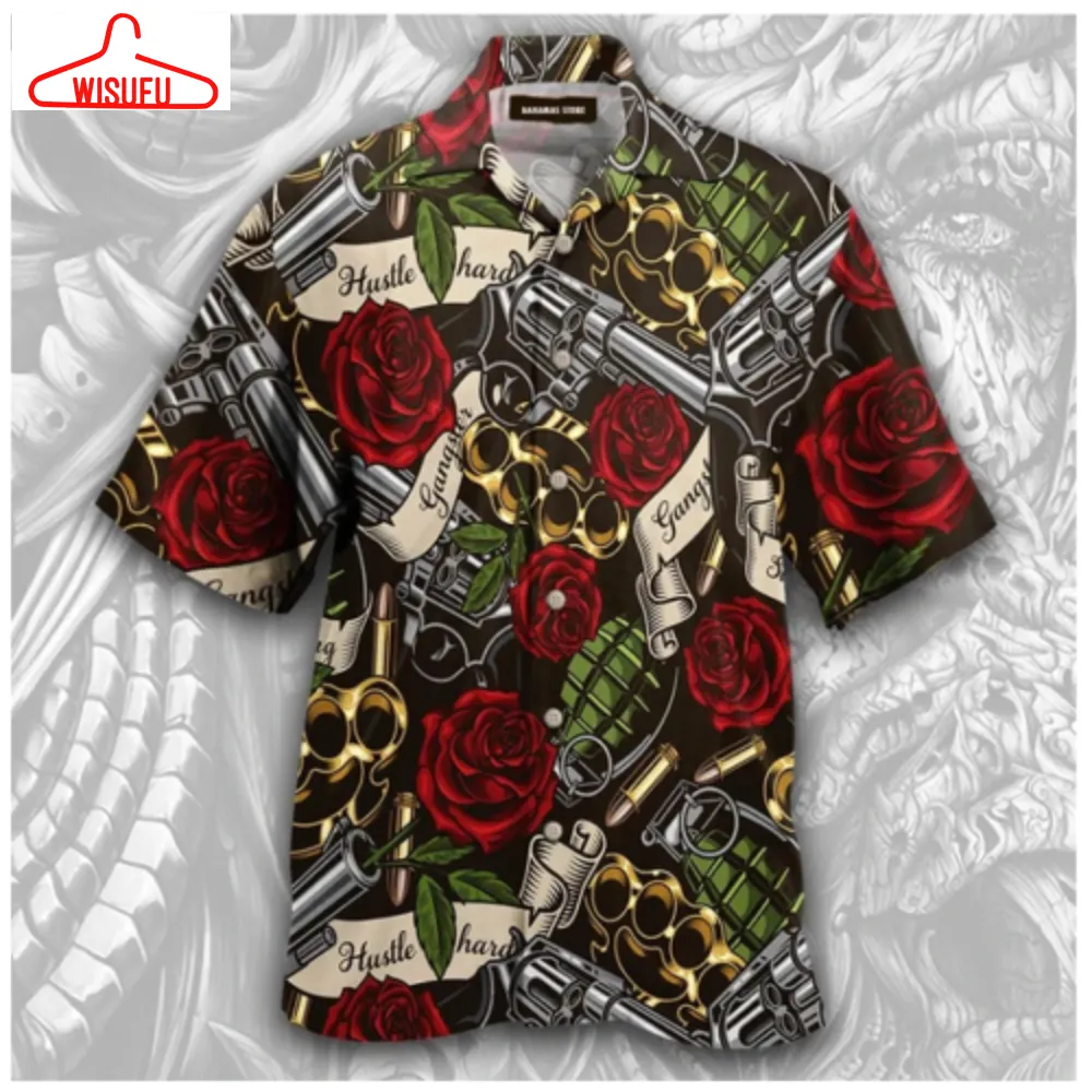 Amazing Tattoo Gun Gangster Rose Hawaiian Shirt Pre13689, New Hawaiian Holiday Outfits, New Fashion Gifts