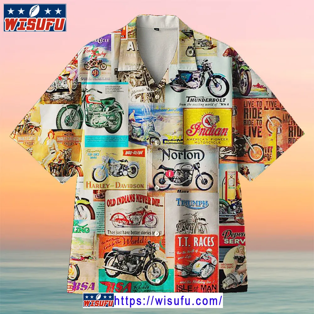 Amazing Vinta-ge Retro Motorcycle Wall Logo Unisex Hawaiian Shirt